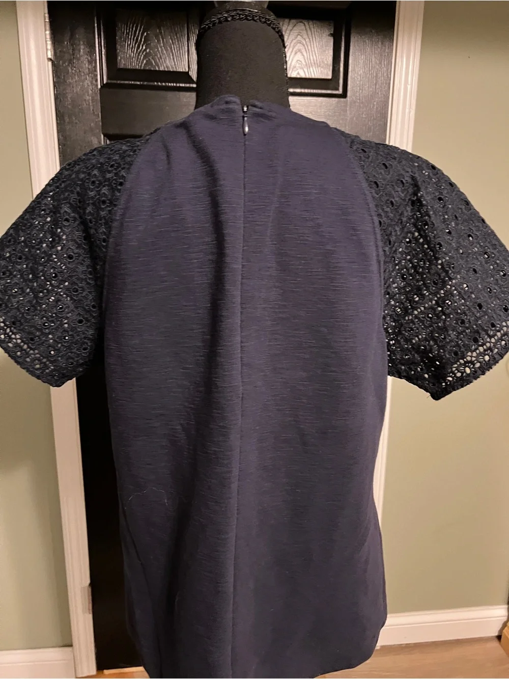 J. Crew Navy Eyelet Lace Short Sleeve Tee